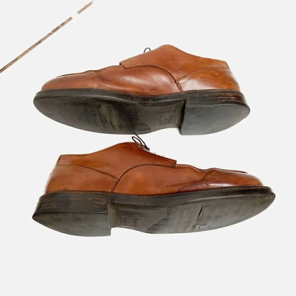 Johnston & Murphy Men's Shoes Oxfords Brown Leather Apron Toe Made in Italy - 10